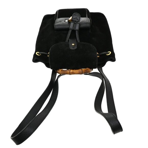 GUCCI Logo GG Pattern Bamboo Backpack Bag Suede Canvas Black SHW Italy main image 10